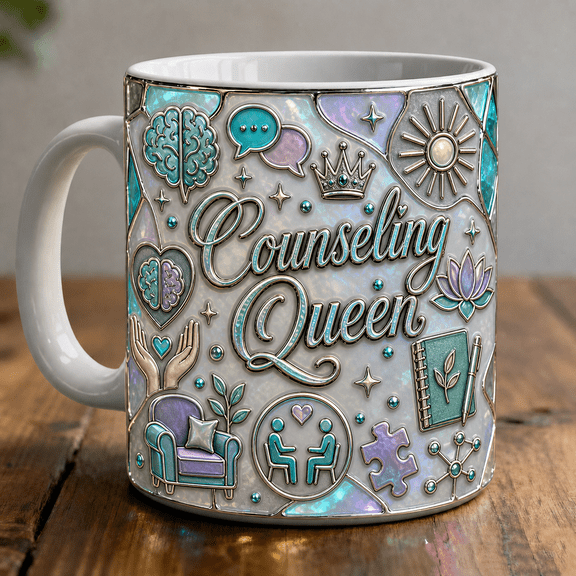 Counseling Queen Mug 3D Effect, Mental Health Counselor Coffee Cup Gift
