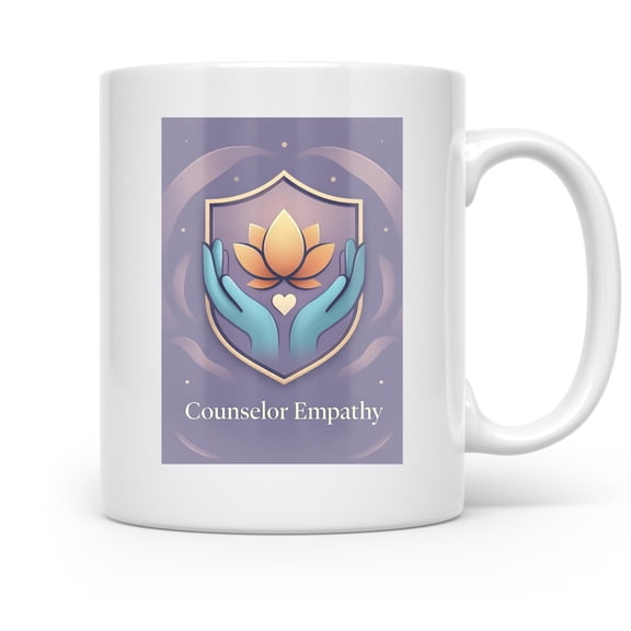 Counselor 11 oz Coffee Mug - Pastel Lotus Heart Crest Design White Ceramic