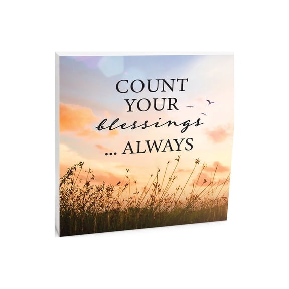 Count Blessings Always Orange Sunlit Sky 10 x 10 Wood Tabletop Sign Plaque