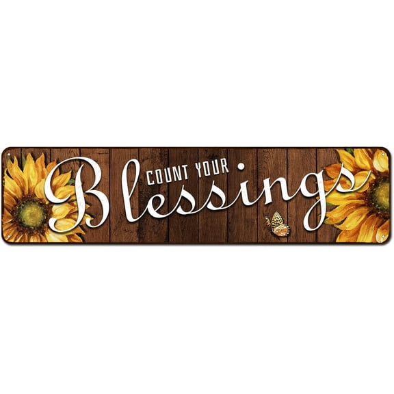 Count Your Blessings Inspirational Quote - Faith Based Motivational Sign - Sunflower Metal Sign Iron Painting for Indoor & Outdoor Home Bar Coffee Kitchen Wall Decor 4"x16"