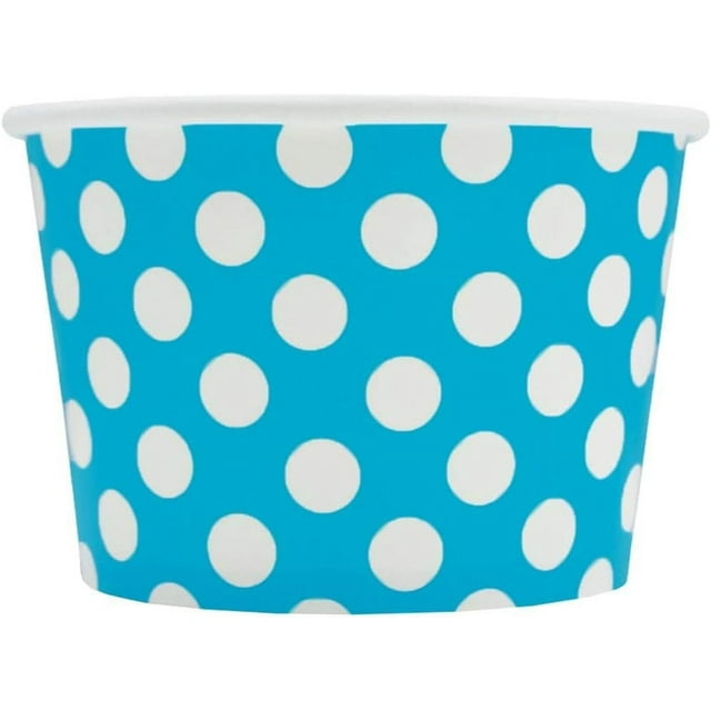 Count] Blue Paper Ice Cream Cups 8 oz Polka Dotty Dessert Bowls Perfect For Yummy Treats
