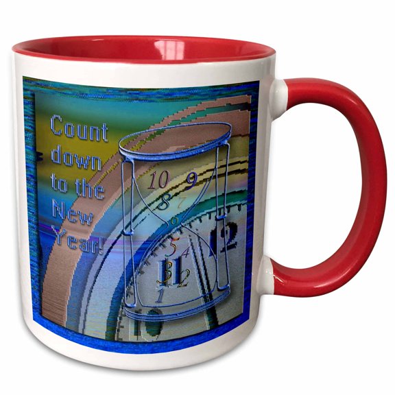 3drose, Count down to the New Year Hour Glass and Clock, 15oz Two-tone Red Mug