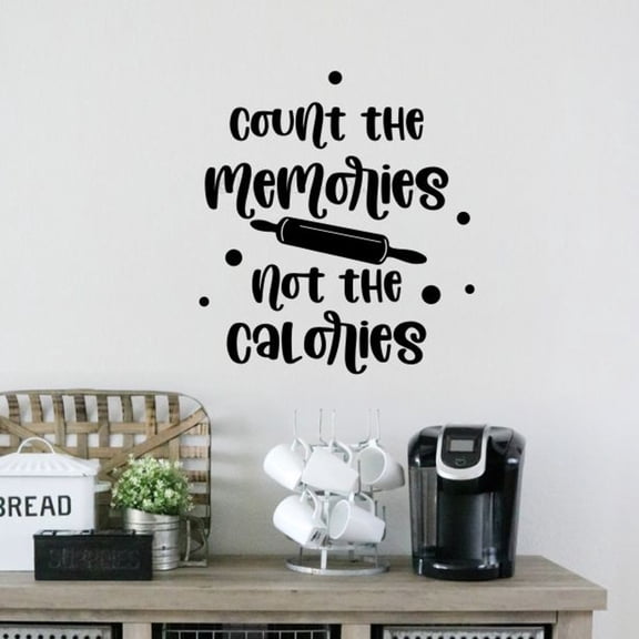 Count Memories Not Calories Quotes Wall Decor for Kitchen Dining Room - Die-Cut Vinyl Wall Art Lettering - Kitchen Wall Stickers - Quote Decals for Wall, 21x23-Inch, Black