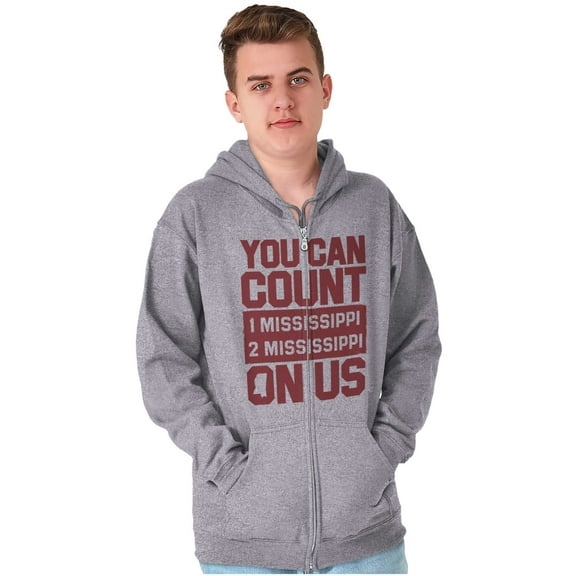 Count On Me Mississippi Unisex Fleece Graphic Zip Up Hoodie Brisco Brands 5X