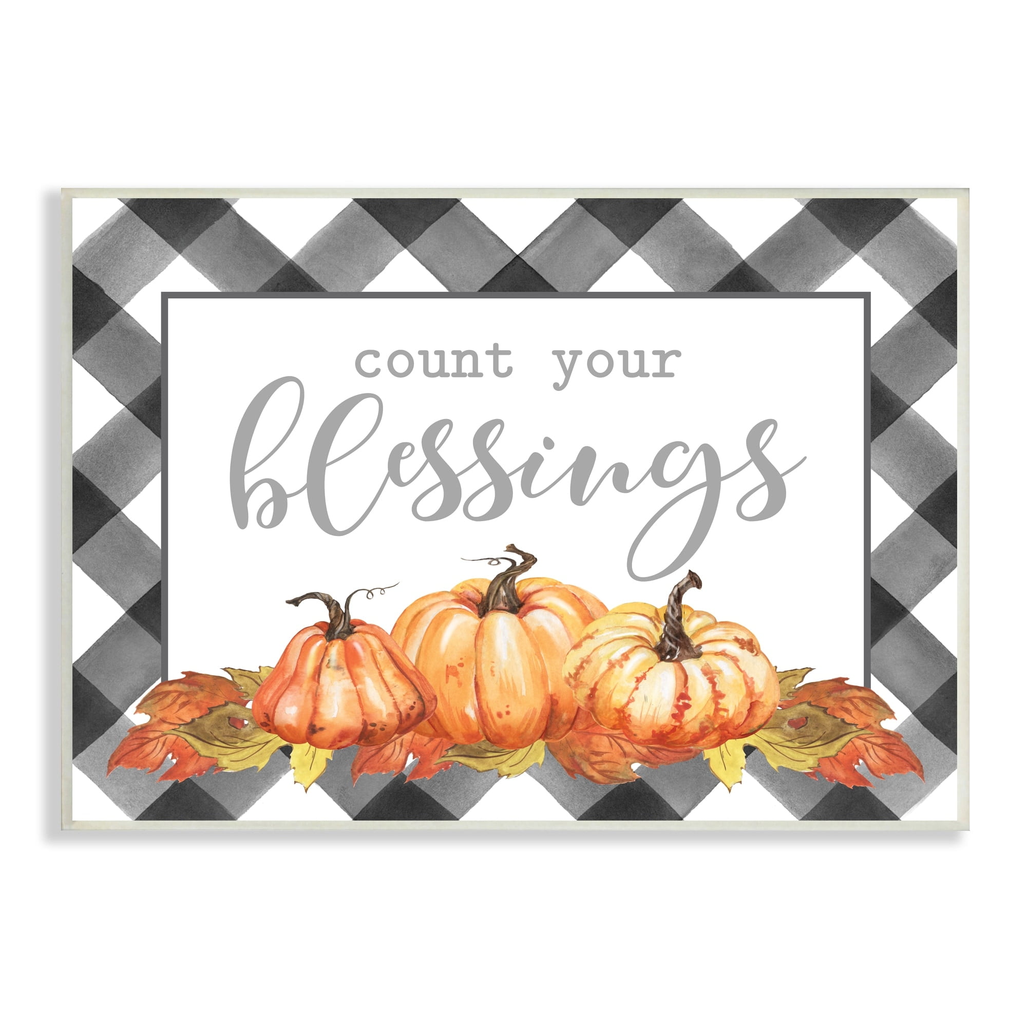 Count Your Blessings Autumn Sentiment Tartan Pumpkin Pattern Botanical & Floral Graphic Art Unframed Art Print Wall Art