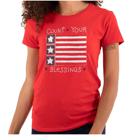 Count Your Blessings Cute Americana Womens Slim Fit Graphic Tee Brisco Brands L