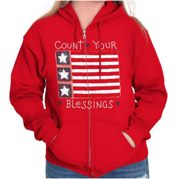 Count Your Blessings Cute Americana Zip Hoodie Sweatshirt Women Brisco Brands X