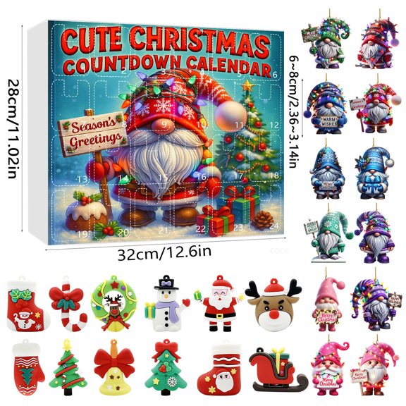 Countdown to Christmas Advent Calendar – 24-Day Blind Ornament Set with Countdown Tracker – 2D Flat Acrylic Chicken with Hat – Holiday Tree or Mantel Decoration