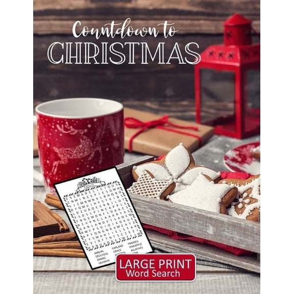 Countdown to Christmas Large Print Word Search: 52 Puzzles with Christmas, Advent, and Holiday Themed Word Search Book w, (Paperback)