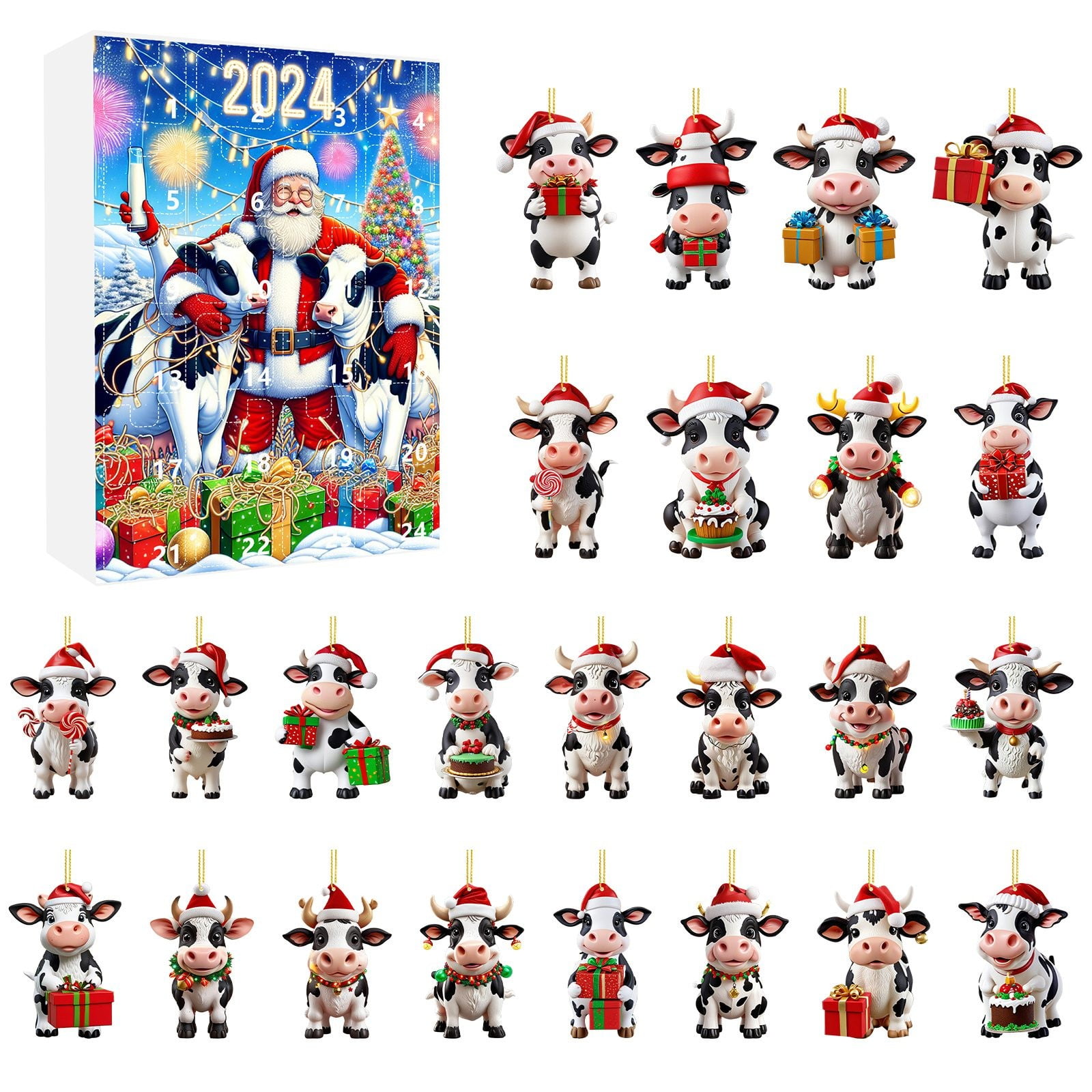 Countdown Clock Days 2D Christmas Cow Home Ornaments 2024 Christmas