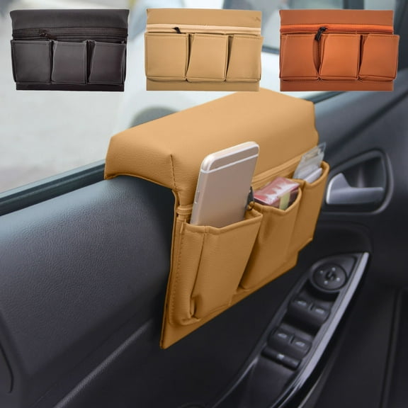 Countdown Deal,Car Window Armrest Storage Box,Window Storage Bag,Convenient Car Organizing Storage Solution Holiday Candles|PU,Beige