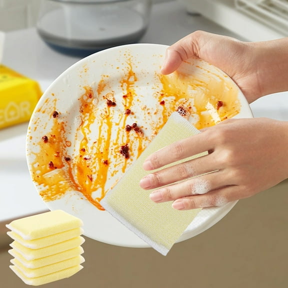 Countdown Deal, Vsgery 6 Multipurpose Cleaning Sponges, No-Scratch Kitchen Sponges, Durable Household Cleaning, Kitchen & Bathroom, Car Cleaning, Soft & Gentle|polyester,Yellow