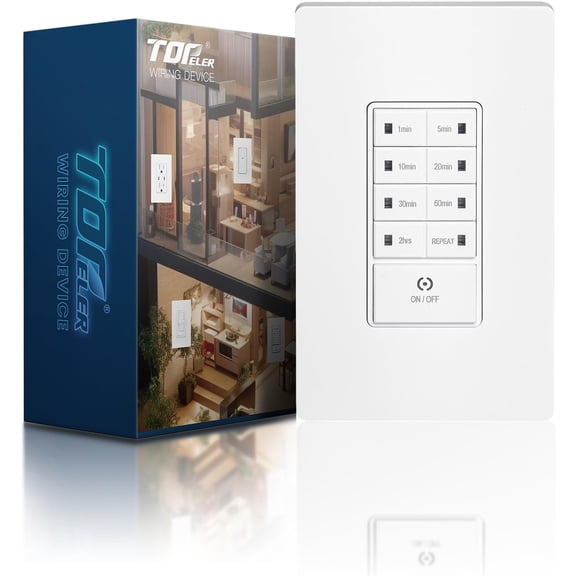 Countdown Digital Timer , in-Wall with Daily Repeat Button for Bathroom Fans and Lights, Delay Time Program Up to 4H, Screwless Wall Plate Included, White