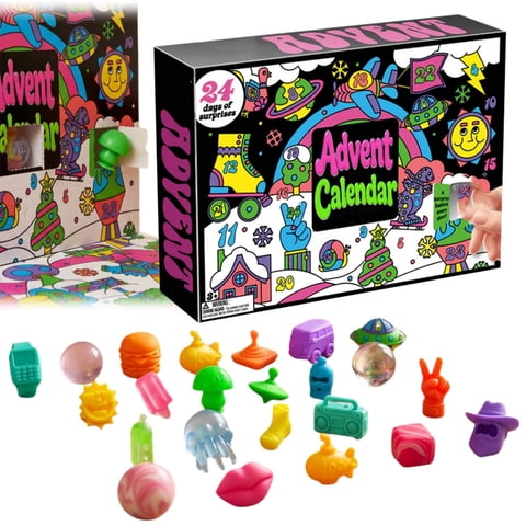 Countdown Gift Box Funky Frights Halloween Advent Calendar, Multistyle Mini Squeeze Squish Toys, 24Day Surprise Collectible Kit Holiday Party Giveaway