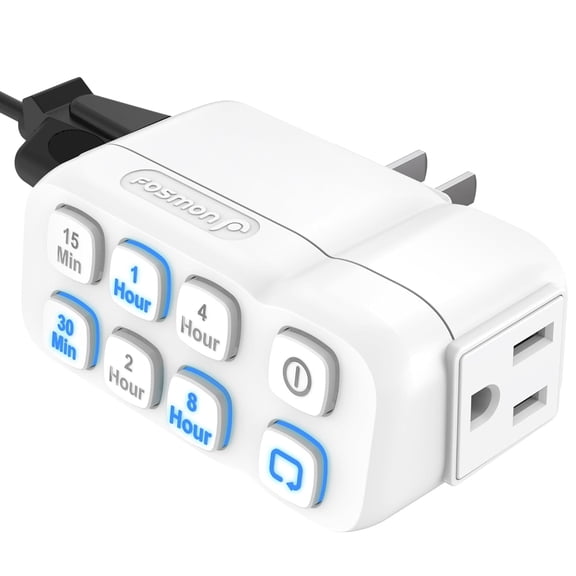 Countdown Plug-in Timer Dual Outlet, Indoor Light Timer for Electrical Outlets, 15-30 Min, 1-2-4-8 Hour Settings, for Fan, Appliance, Lamp, Grounded, 3-Prong, 15A/1875W, HP, ETL Listed