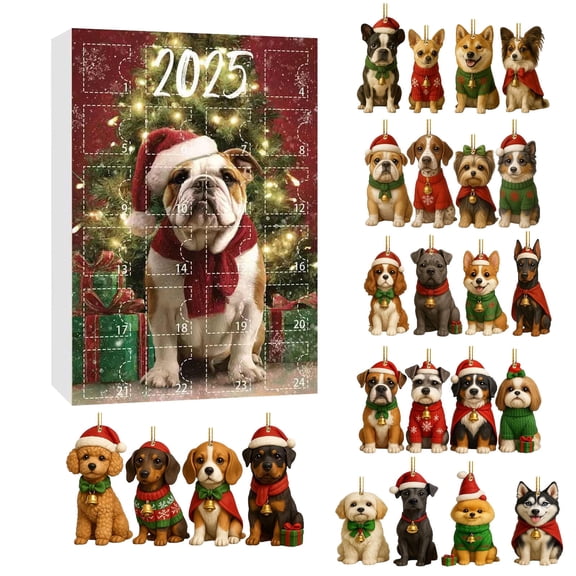 Countdown Sets 2 Advent Calendar 24 Days Surprises Countdown Calendar with 24 Puppy Figures Statues for Xmas Holiday Indoor Outdoor