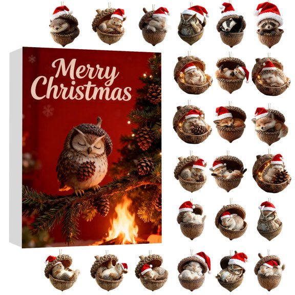 Countdown Sets 2 Advent Calendar for Christmas with Festive Fo Rest Animals 24-Piece Acrylic Ornaments Nature Themed Hanging Decorations