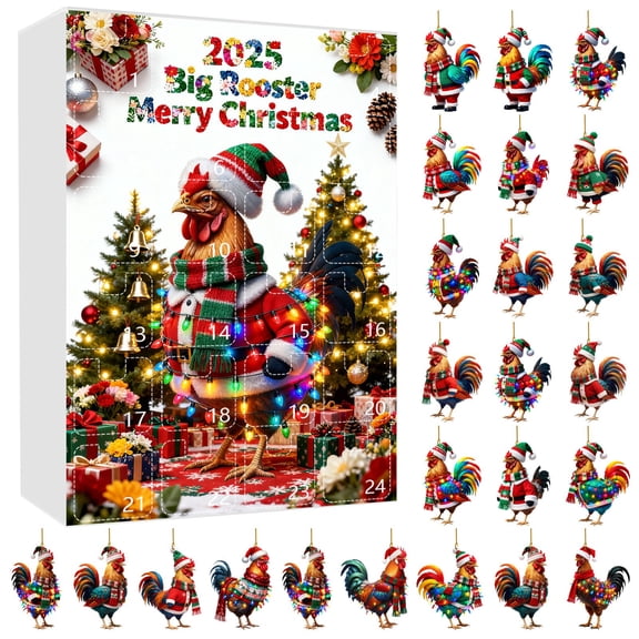 Countdown Sets 2 Advent Countdown for Indoor Outdoor Rooster Ornament with Santa Hat and Scarf 24 Day Holiday Countdown Display
