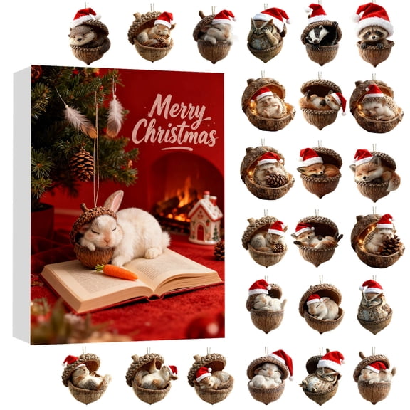 Countdown Sets 2 Cozy Fo Rest Animal Christmas Countdown Advent Calendar with 24 Acrylic Ornaments for Indoor and Outdoor Nature Themed Holiday Tree Decorations Unique 2025 Festive Idea