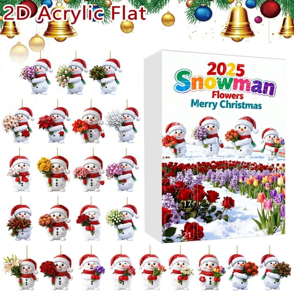 Countdown Sets 2025 2D Snowman and Acrylic Hanging Advent Calendar Featuring 24 Realistic Double Printed Flat Snowmen