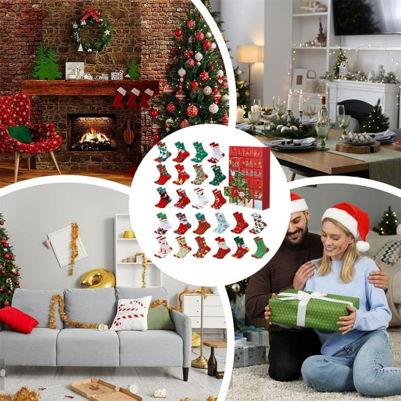 Countdown Sets 24 Day Socks Arrival Calendar for 2025 Holiday Countdown with Sock Featuring Colorful Themed Pairs