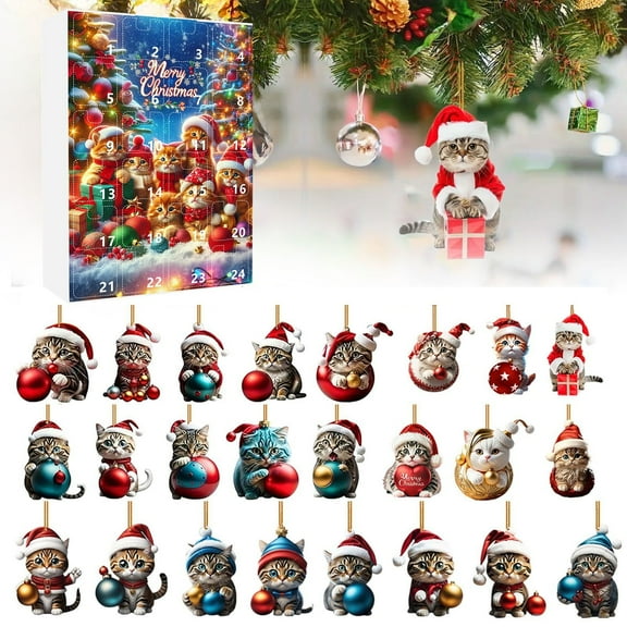 Countdown Sets 2D Christmas Cat Home Ornaments Holiday Advent Calendar Tree Decorations for Festive Celebrations 2024 Set of 24pcs