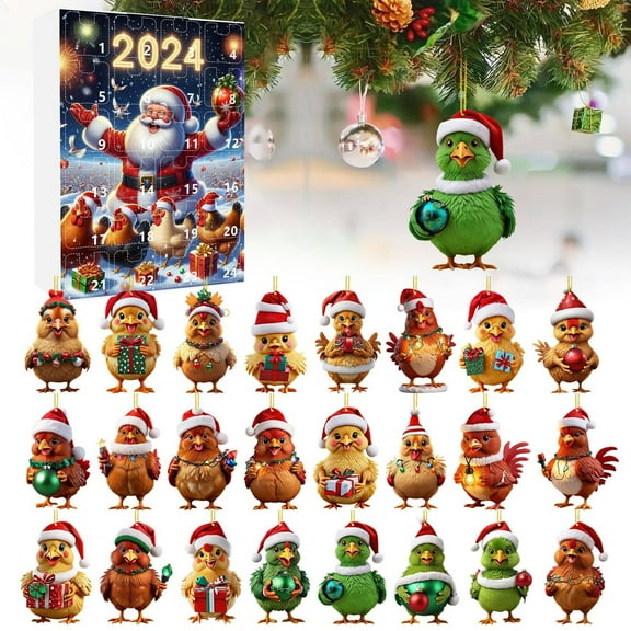 Countdown Sets 2D Christmas Chicken Home Ornaments Holiday Advent Calendar Tree Decorations Set 24pcs for Festive Celebrations
