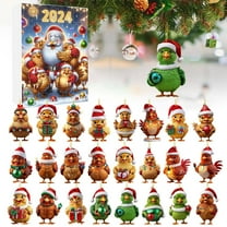 2024 Christmas Advent Calendar Santa Hat Chicken Ornaments 2D Holiday Tree Decoration Set for Festive Home Countdown