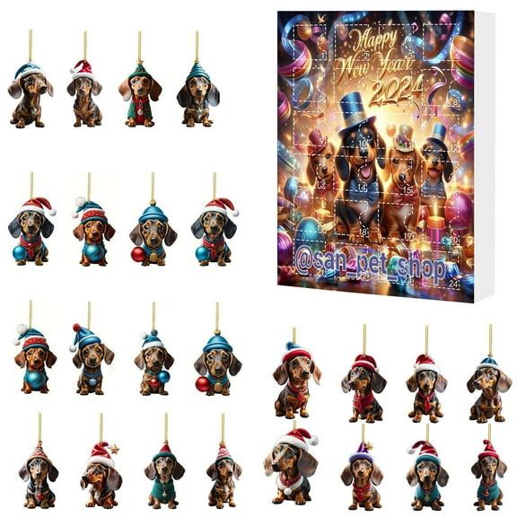 Christmas Holiday Advent Calendar 2024 Countdown Sets 24 Days Collectibles Unique Sausage Dog Theme Festive Home Family
