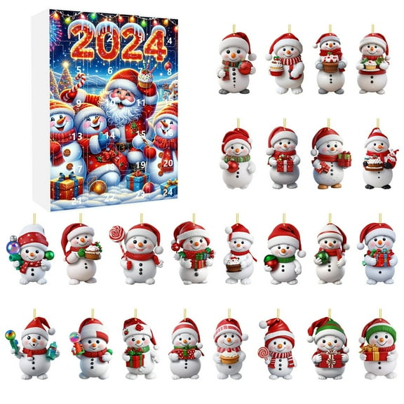 Christmas Holiday Advent Calendar 2024 Countdown Set with 2D Snowman Decorations Festive Tree Ornaments for Home