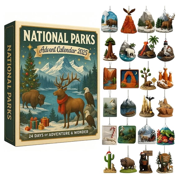 Countdown Sets National Parks Advent Calendar 2025 with 24 Surprises for Nature Enthusiasts White,26cm