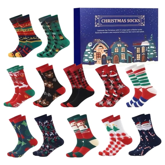 Countdown Sets for Arrival Calendar 2025 Countdown to Festive Season 12 Day Socks Calendar 12 Colorful Theme Pairs Travel Friendly Indoor Outdoor