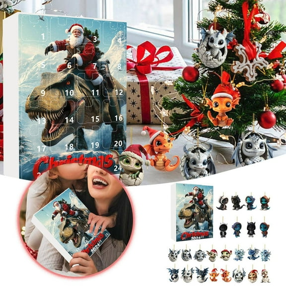 Dinosaur Countdown Set 2024 Advent Calendar for Christmas Holiday - Cute Memorial Decoration for Festive Celebration