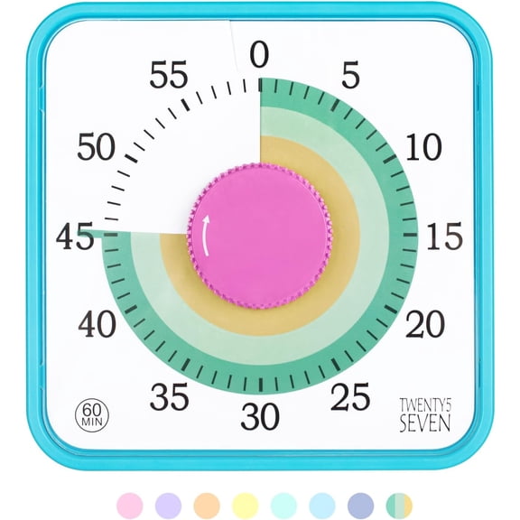 Countdown Timer 7.5 inch; 60 Minute 1 Hour Visual Timer Classroom Teaching Tool Office Meeting, Mechanical Countdown Clock for Kids Exam Time Management Magnetic, Colorful