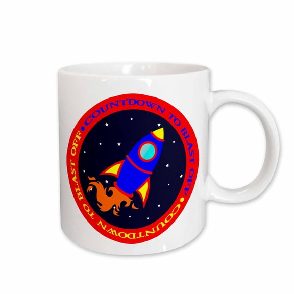3drose, Countdown to Take Off Cute Rocket Ship Red and Blue, 11oz Mug