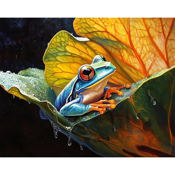 Counted Cross Stitch Kit For Adults Pre Printed, Frog On A Lotus Leaf Diy 11Ct Embroidery Sewing Starter Kit Stamped Needlework Easy Beginners (Stamped Home)