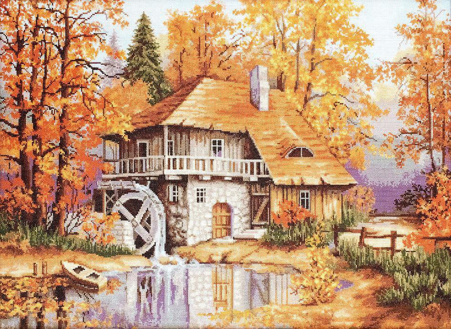 Counted Cross-Stitch Kit Autumn Landscape B481 Needlework Nature House Orange Autumn By Luca-S Canvas Cotton