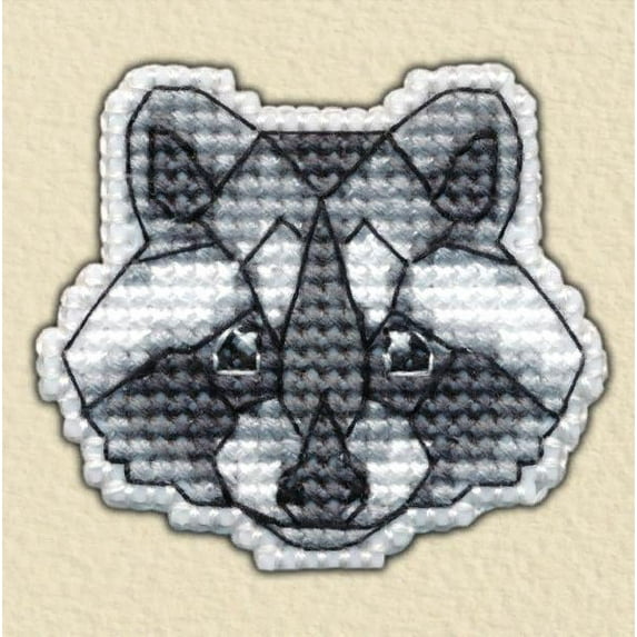 Counted Cross Stitch Kit Badge-Racoon 1094 Needlework Easy Gray White By Oven Animal