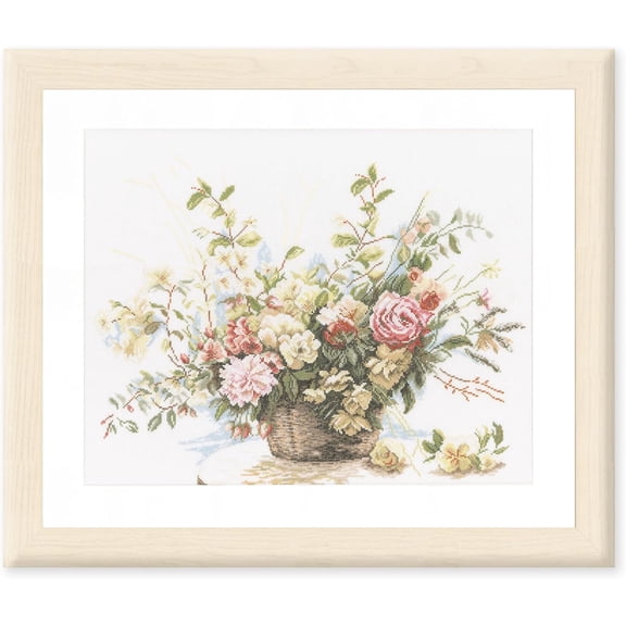 Counted Cross Stitch Kit: Basket Roses (Linen)