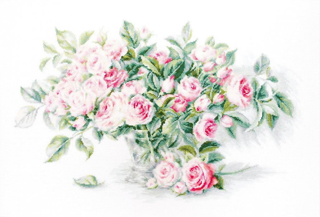 Counted Cross-Stitch Kit Bouquet Of Pink Roses BL22866L Needlework Easy Small Flowers By Luca-S Green