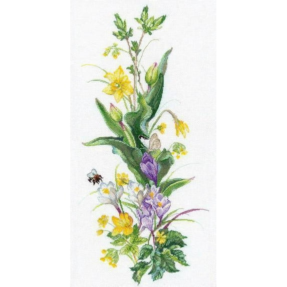 Counted Cross Stitch Kit Brave Bumblebee 1015 Needlework Easy Small Flowers Green Yellow By Oven