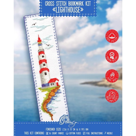 Counted Cross Stitch Kit - DIY Kits for Adults ors - Funny Embroidery Bookmark - Easy to Use - Craft Collection - Lighthouse