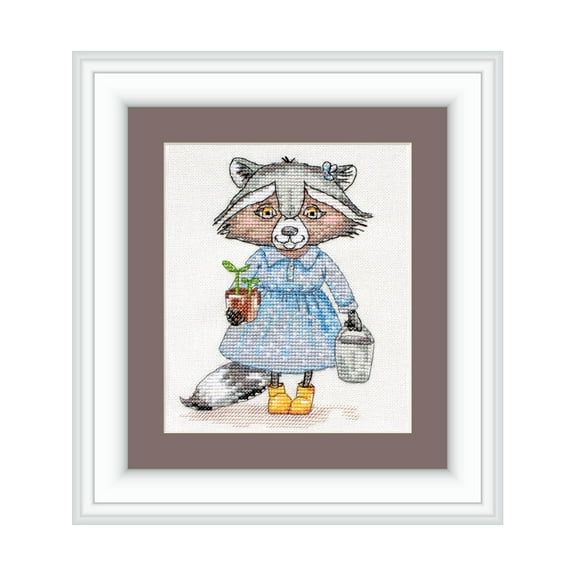 Counted Cross-Stitch Kit Gardener - Her RZ-16 Needlework Easy Small Animal Blue Gray By NeoCraft Canvas Cotton