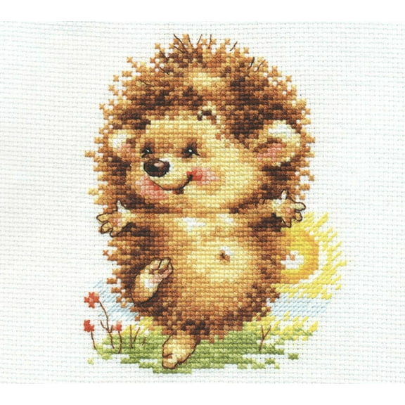 Counted Cross-Stitch Kit Hello New Day! 0-124 Hedgehog by Alisa Needlework Brown Easy