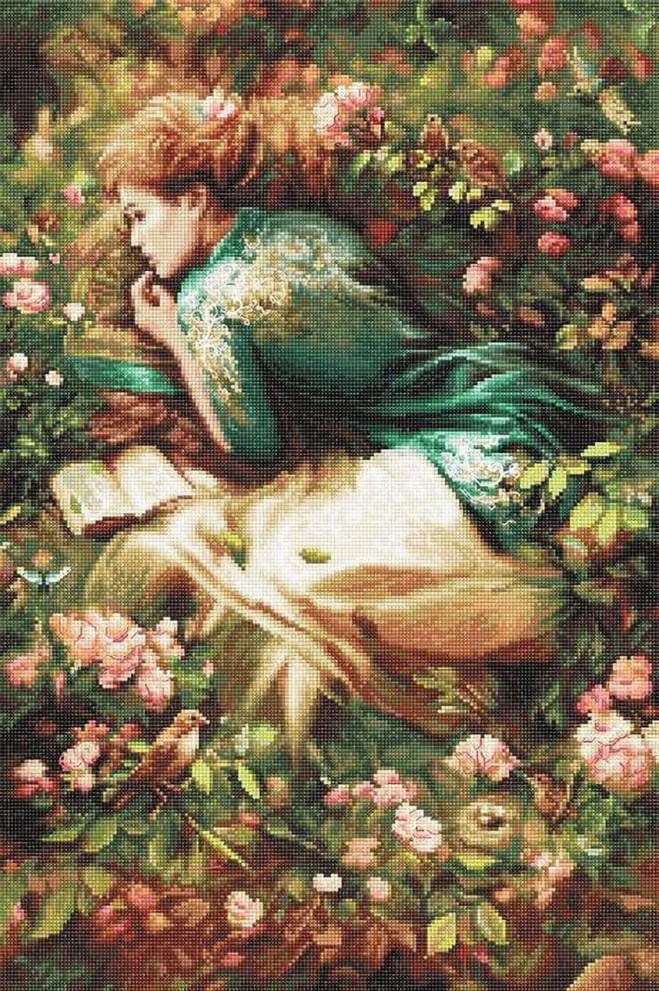 Counted Cross Stitch Kit Into Dreamland Leti959 By LetiStitch Green Flowers Canvas Cotton Girl Grass
