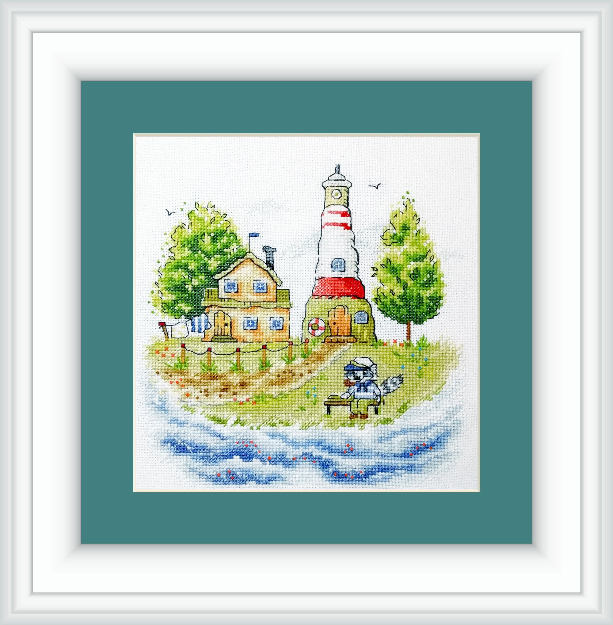 Counted Cross-Stitch Kit Lighthouse Keeper RZ-34 Needlework Easy Small Forest House By NeoCraft Green Blue Canvas Cotton