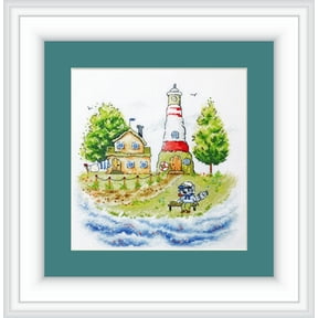 Counted Cross-Stitch Kit Lighthouse Keeper RZ-34 Needlework Easy Small Forest House By NeoCraft Green Blue Canvas Cotton