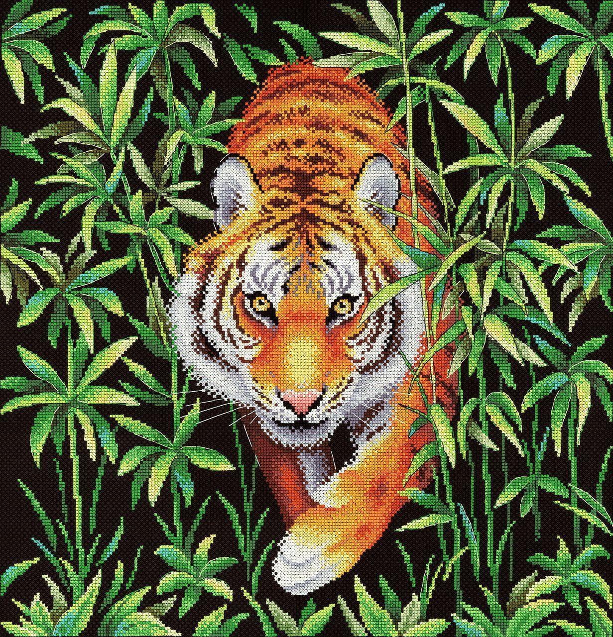 Counted Cross Stitch Kit Master of the Jungle HB-756 Needlework Nature Orange Animal By MP Studia Green
