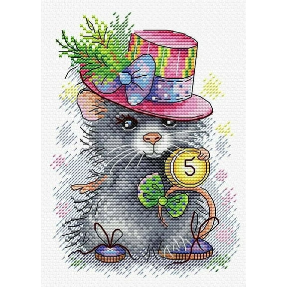 Counted Cross Stitch Kit Money Mouse SM-429 Grey Needlework Animal Easy By MP Studia
