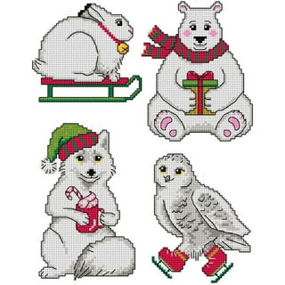 Counted Cross-Stitch Kit on Plastic Canvas with Christmas Trees. 4 Winter  Ornaments Different Dimensions 141CS. Superb for Art & Craft Amateurs